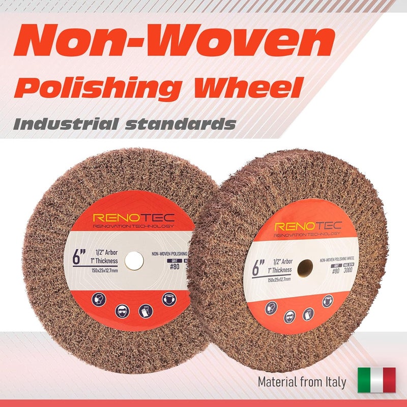 RENOTEC 6 Inch Flap Wheel, Non-Woven Polishing Wheel (Grit80) - Image 2